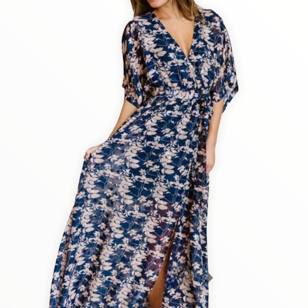 Baltic Born Luca Jacquard Kimono Maxi Dress in Blue Pink Floral size XXXL NWT
